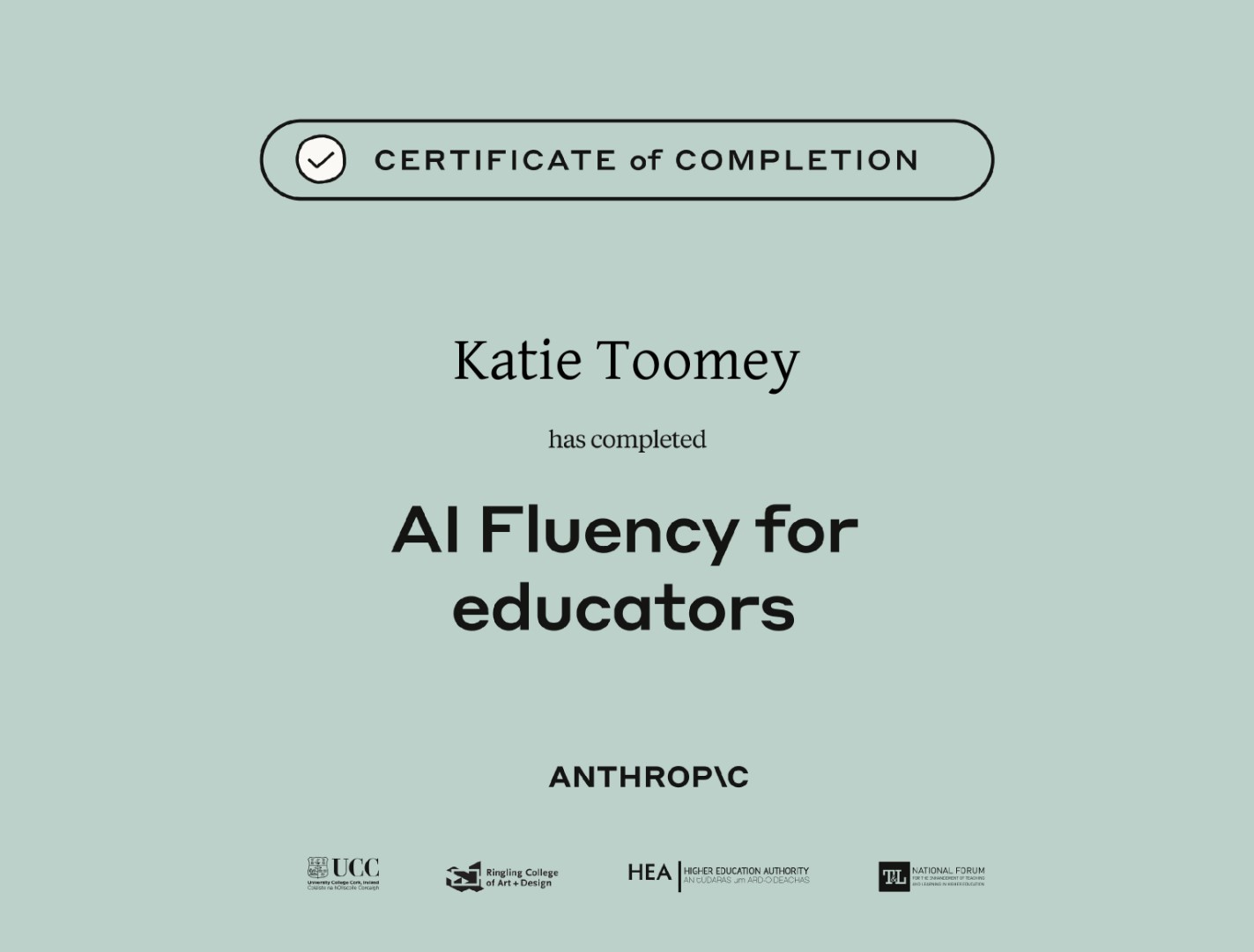 Anthropic AI Fluency for Educators certificate, March 2026